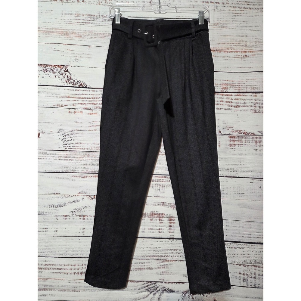 Fashion Nova Womens XS Grey Herringbone Pinstripe Belted Tapered Dress Pants